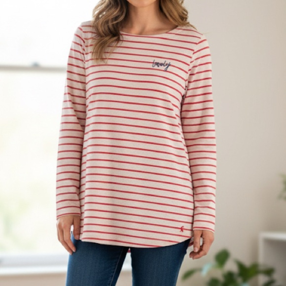 Joules Pink and Red Striped Long Sleeve Blouse- NWT